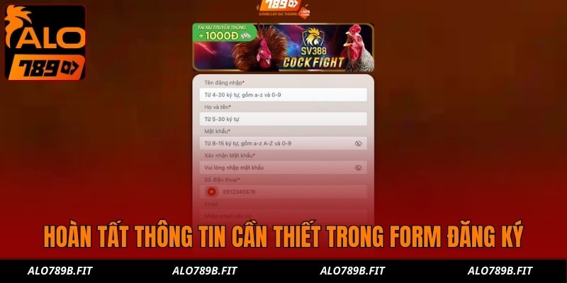 Hoàn tất thông tin cần thiết trong form đăng ký