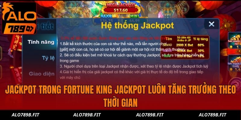 Jackpot trong Fortune King Jackpot luôn tăng trưởng theo thời gian