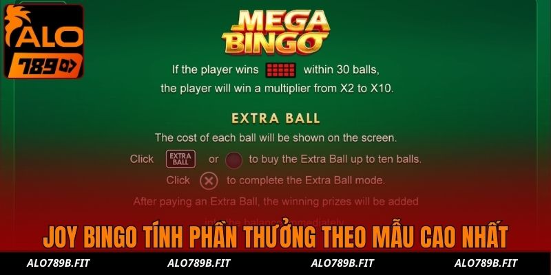 Joy Bingo tính phần thưởng theo mẫu cao nhất